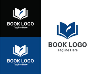 Book Logo - Modern Abstract Open Book with Leaf Symbol