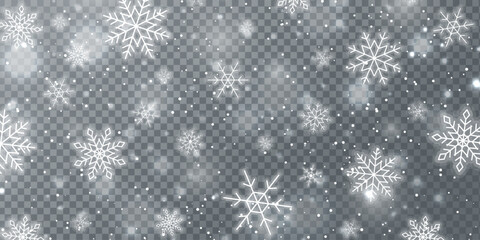 白い雪の結晶が舞う冬の背景素材