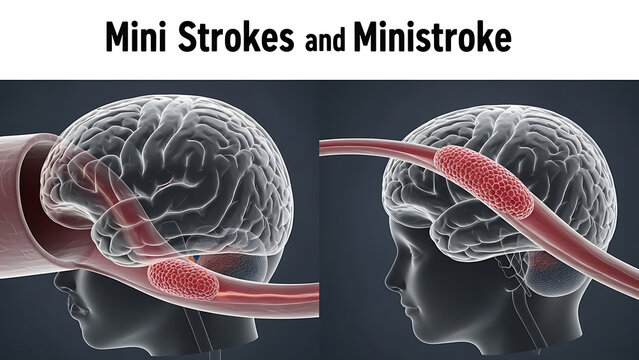 Mini Strokes and Ministroke or transient ischemic attack as TIA stroke as blood flow in the brain bl