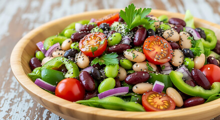 Vibrant bean salad with fresh vegetables