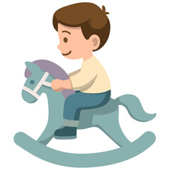 Kid Play on Rocking Horse Illustration.