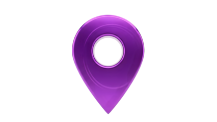 Purple map pin with white ring isolated on a transparent background location marker navigation symbol