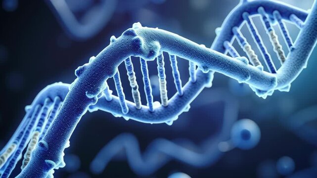 DNA Molecule Double Helix Blue Science Genetic Biology Structure Closeup Medical Research Strand Chemistry Microscopic Abstract Background Glowing
