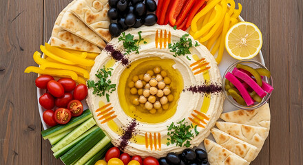 Vibrant mediterranean platter with hummus
