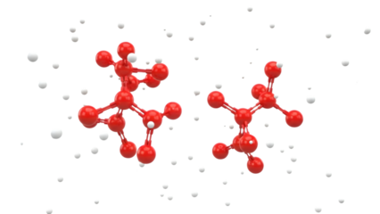 Red molecular structures with white particles on black isolated on a transparent background red molecules