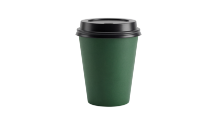 Green Coffee Cup Product Shot with Black Plastic Lid isolated PNG with Transparent Background