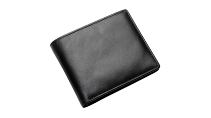 Black Leather Men's Bifold Wallet Product Shot isolated PNG with Transparent Background