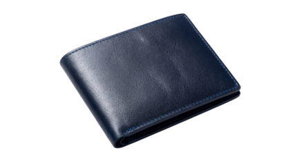 Minimalist Dark Blue Leather Bi-Fold Wallet Product Shot isolated PNG with Transparent Background