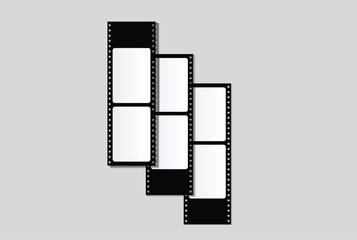 Vintage black film strip frames mockup with blank white placeholders. Movie cinema borders for photography, video editing assets, and nostalgic retro graphic.Art design reel cinema filmstrip template
