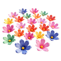 Collection of colorful small artificial flowers isolated on transparent background