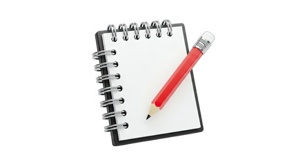 Notebook with Pencil on White Background
