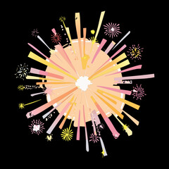 Spectacular pink and yellow firework explosion on black background for festive night celebration and new year event