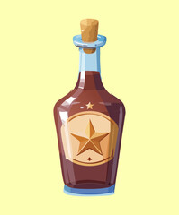 Vintage brown liquor bottle with golden star label for festive holiday toast and premium celebration drink decoration