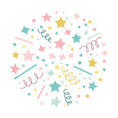 Festive confetti explosion with colorful stars and streamers for happy birthday celebration and holiday event decoration