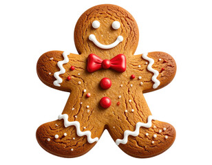 A festive gingerbread man cookie with icing details, isolated