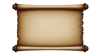 Vintage parchment scroll with wooden dowels isolated on a transparent background antique paper