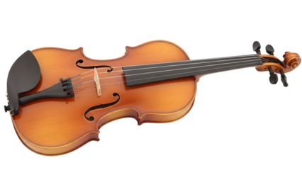 Violin with black chin rest and shoulder rest on strings isolated on a transparent background musical instrument