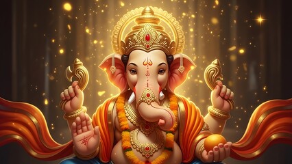 God Ganesha sitting with majestic background, generated by Ai