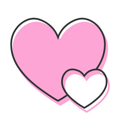大小のハートが重なったシンプルな手描きイラストアイコン 版ズレ ピンク