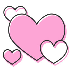 大小のハートが重なったシンプルな手描きイラストアイコン 版ズレ ピンク