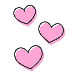 シンプルな3つのハート 手描きイラスト アイコン 版ズレ ピンク