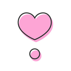 シンプルなハートのびっくりマーク 手描きイラスト アイコン 版ズレ ピンク