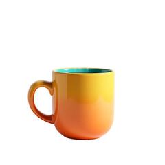 Orange ceramic mug with blue interior isolated on transparent background