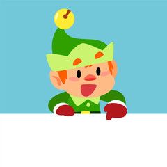 Smiling Christmas Elf Pointing at Blank Space