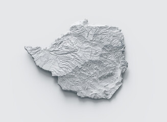Zimbabwe Map Gray And White Shaded Relief Textured Map On White Background 3D Illustration