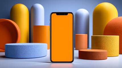 Modern smartphone display mockup with abstract geometric shapes and vibrant colors AI Generated