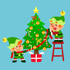 Christmas Elves Decorating Tree Together