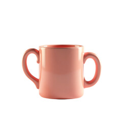 Pink ceramic baby mug with two handles isolated on transparent background