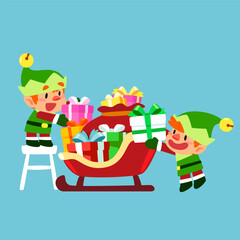 Christmas Elves Loading Gifts onto a Sleigh