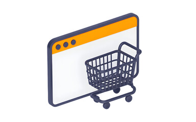Shopping cart icon on a computer screen isolated on transparent background