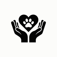 paw, heart, hands, silhouette, vector, icon, clipart, love, pet, animal, blackwhite, monochrome, outline, care, support, adoption, rescue, veterinary, charity, friendship, compassion, protection, affe