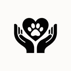paw, heart, hands, silhouette, vector, icon, clipart, love, pet, animal, blackwhite, monochrome, outline, care, support, adoption, rescue, veterinary, charity, friendship, compassion, protection, affe