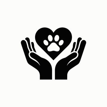 paw, heart, hands, silhouette, vector, icon, clipart, love, pet, animal, blackwhite, monochrome, outline, care, support, adoption, rescue, veterinary, charity, friendship, compassion, protection, affe