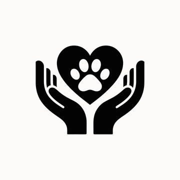 paw, heart, hands, silhouette, vector, icon, clipart, love, pet, animal, blackwhite, monochrome, outline, care, support, adoption, rescue, veterinary, charity, friendship, compassion, protection, affe