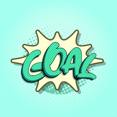 Pop art comic-style soccer goal text with football and explosion effect. Energetic and fun illustration ideal for sports posters