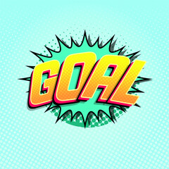 Pop art comic-style soccer goal text with football and explosion effect. Energetic and fun illustration ideal for sports posters