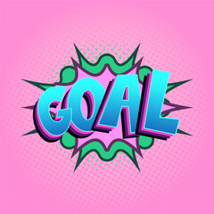 Pop art comic-style soccer goal text with football and explosion effect. Energetic and fun illustration ideal for sports posters