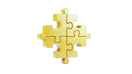 Golden Puzzle Assembled on White Background