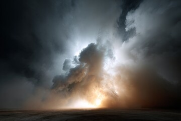 Epic storm clouds illuminated by dramatic light over vast open terrain