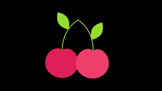 A pair of cherries with green leaves concept animation with alpha channel