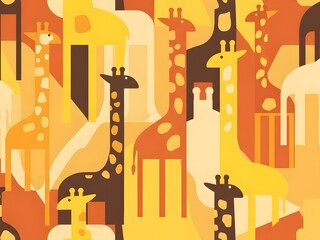 Stylized giraffe illustration in various colors creating a repeated seamless pattern