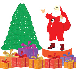 Festive Santa Claus with Christmas Tree and Gifts