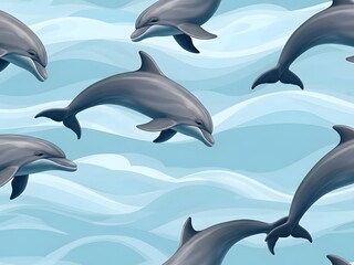 Swimming dolphins pattern on a blue textured background for design use