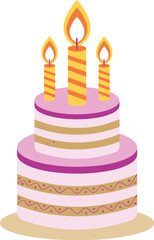 Colorful Birthday Cake with Lit Candles