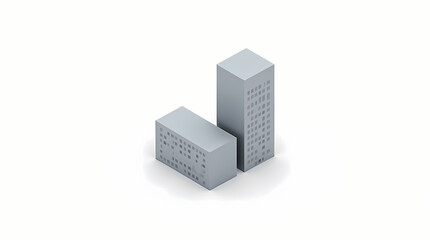 Isometric Office Building Icon on White Background
