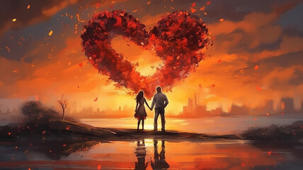 A valentine greeting card illustration, a symbol of the heart and relationships, a cute postcard